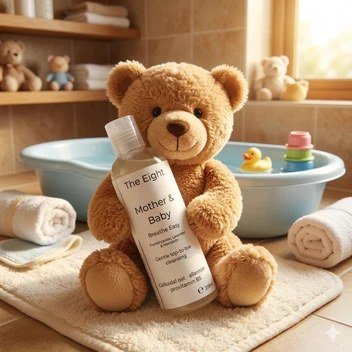 The Eight Mother and Baby Breathe Easy wash with a teddy bear